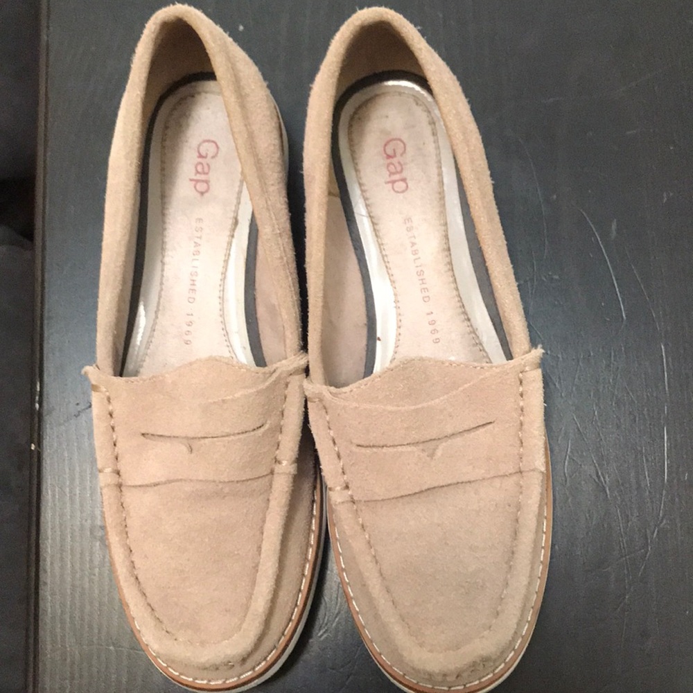 Gray suede loafers